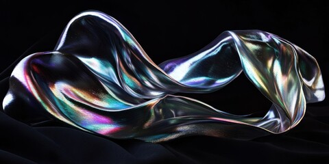 Poster - Abstract iridescent liquid sculpture on black background.