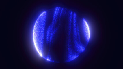 Poster - Futuristic glowing blue sphere composed of digital lines and dots on a dark background, representing technology, data, and innovation