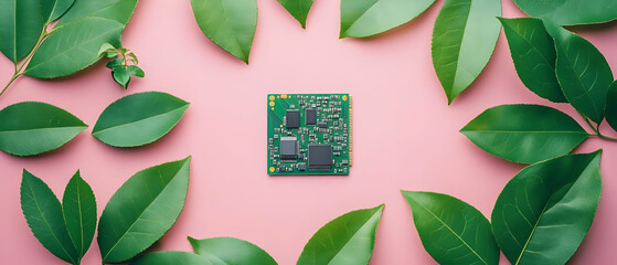Poster - Green tech Circuit board amidst leaves