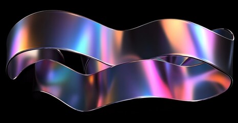 Poster - Abstract iridescent metallic ribbon wave.