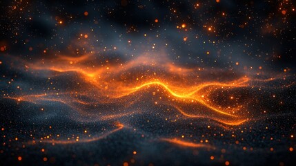 Wall Mural - glowing embers flowing on dark, smoky surface