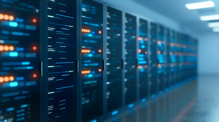 Poster - Data Center Technology: A visual of a data center, rows of servers humming, symbolizing the digital backbone.