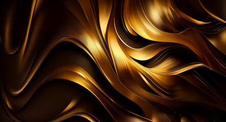 Aufkleber - Abstract golden waves gracefully flow across a dark backdrop, creating a luxurious and elegant aesthetic with smooth, fluid shapes.