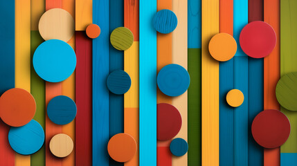 Poster - Color Spectrum Harmony: An abstract composition of colorful circles and vertical lines. Blending geometric shapes in an inviting display of art.