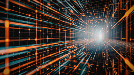 Poster - digital network tunnel: abstract representation of a digital network tunnel with interconnected line
