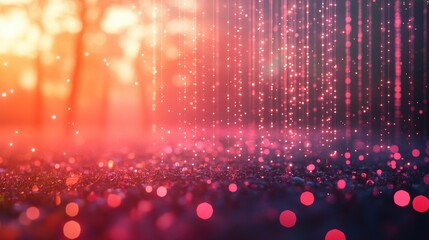 Poster - vibrant abstract background with colorful bokeh lights and soft glowing particles at sunset