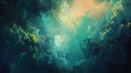 Wall Mural - Deep teal and gold nebula swirls.