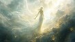 © Zahra - Ethereal woman in flowing gown amidst clouds.