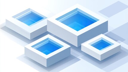 Poster - Abstract isometric illustration of white cubes with blue liquid inside.