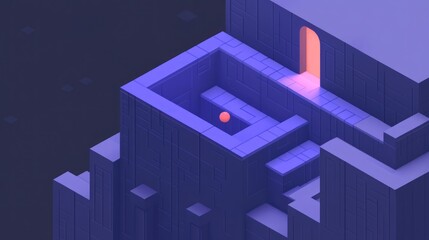 Poster - Abstract isometric purple maze with glowing entrance.