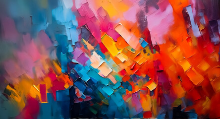 Aufkleber - Vibrant brushstrokes of color blend in an abstract painting, creating a dynamic and textured visual experience. The artwork is full of energy and movement.