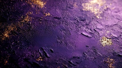 Poster - A rich, textured background showcases deep purple hues interspersed with sparkling golden flecks, evoking a mystical and celestial ambience suitable for creative projects