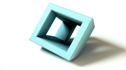 Poster - Abstract light blue 3D square with inner frame, tilted.