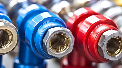 Poster - Colorful pneumatic fittings, industrial background
