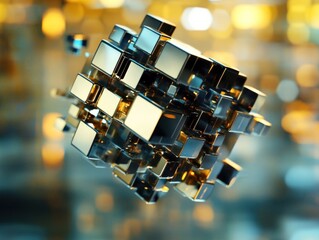 Poster - Abstract metallic cube structure.