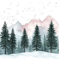 Icy Twilight Over Snowy Peaks Watercolor Wallpaper Background