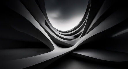 Aufkleber - abstract black and white architectural structure featuring curved lines and forms, creating a sense 
