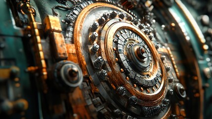 Wall Mural - intricate metal gear mechanism: steampunk technology