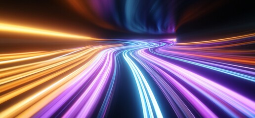 Poster - Lights Streak Through Space Tunnel, Speeding Past, Modern Background