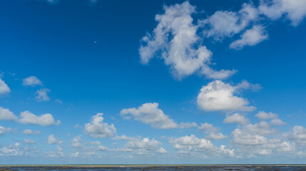 Wall Mural - sky, cloud over sea background, summer banner horizon water sea blue sky, landscape nature clouds su