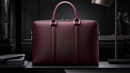 Poster - A business laptop bag with a structured design, positioned on a modern minimalist desk.