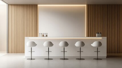 Poster - A contemporary white bar stool with a minimalist design, placed in a modern, clean workspace.