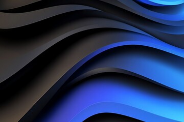 Poster - Abstract flowing waves of dark gray & bright blue create depth and dimension