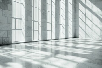 Poster - Bright interior space with marble flooring and long shadows during daylight hours