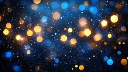 Wall Mural - Sparkling Blue and Gold Lights Bokeh Background