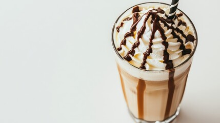 Poster - A milkshake topped with chocolate syrup and whipped cream, placed in a vintage-style glass on a clean white background, leaving room for event details or copy.