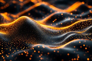 Aufkleber - Wave-like pattern of illuminated particles creating an abstract landscape during a nighttime setting