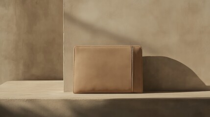 Poster - A minimalist laptop case in a neutral beige tone, standing against a clean, modern backdrop.