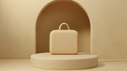 Poster - A minimalist laptop case in a neutral beige tone, standing against a clean, modern backdrop.