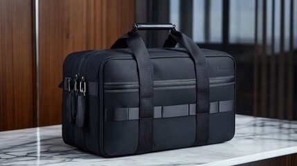 Poster - A sleek black cooler bag with reinforced zippers, sitting on a marble surface with soft natural light.