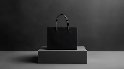 Poster - Monochrome shopping bag with dramatic lighting and strong contrast, perfect for a high-fashion retail aesthetic.