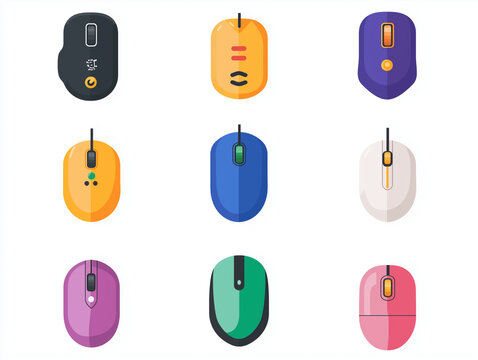 Icônes de souris d'ordinateur en flat design sur fond blanc
