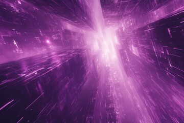 Aufkleber - Abstract digital landscape with vibrant purple hues and luminous light shafts in a futuristic city setting