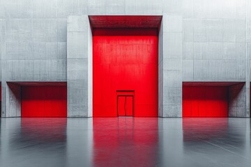 Poster - Bold architectural design featuring striking red doors in a minimalist concrete space
