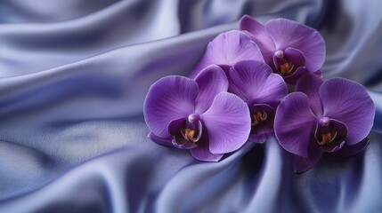 Aufkleber - Delicate purple orchids spread across luxurious satin fabric, their vibrant colors contrasting brilliantly with the smooth texture. This tranquil arrangement evokes beauty and calmness