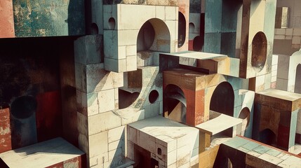 Wall Mural - abstract architectural blocks: a modern geometric design