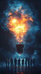 Poster - Intense Brainstorming Session with Glowing Ideas Floating in the Air Depicting Business Competition Concept