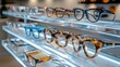 © SSTC AI Photo&Video - Spectacle Showcase: A meticulously arranged display of elegant spectacles and eyewear frames, illuminated to showcase the diverse designs and styles for the customer's selection.