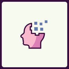Poster - Conceptualized profile face with scattered pixels illustrating cognition disruption
