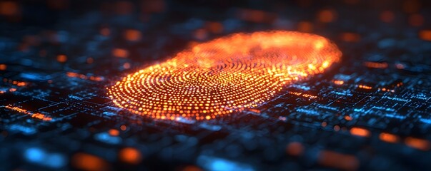 Poster - biometric fingerprint scanner with swirling lines of digital code