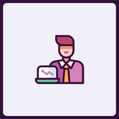 Poster - Stylish cartoon data analyst analyzing a trend graph in modern office space