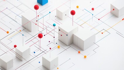 Poster - Abstract network visualization with colorful spheres and interconnected cubes.