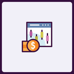Poster - Stylized icon showing financial analysis with candle charts and currency