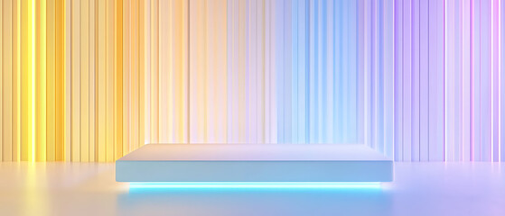 Poster - Illuminated stage display modern studio digital art vibrant colors eye-level view creative concept showcase