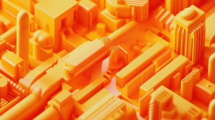Poster - Abstract orange city skyline, 3D render.