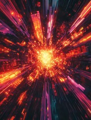 Fototapete - Vibrant Abstract Tunnel of Light, Symbolizing Speed, Technology, and Innovation. Ideal for Sci-Fi Designs, Tech Presentations, and Futuristic Backgrounds.